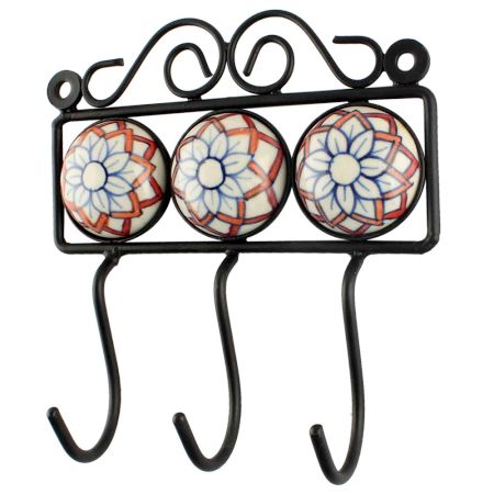 White Floral Ceramic Tile Hook